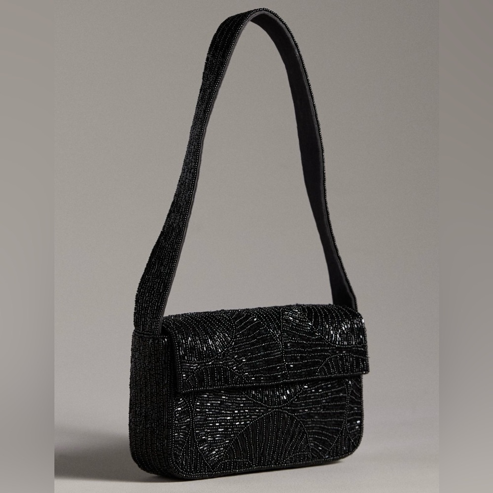 NWT Anthropologie Fiona Shoulder Bag- beaded black